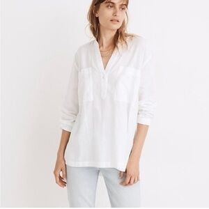 Madewell White Relaxed V-Neck Blouse
